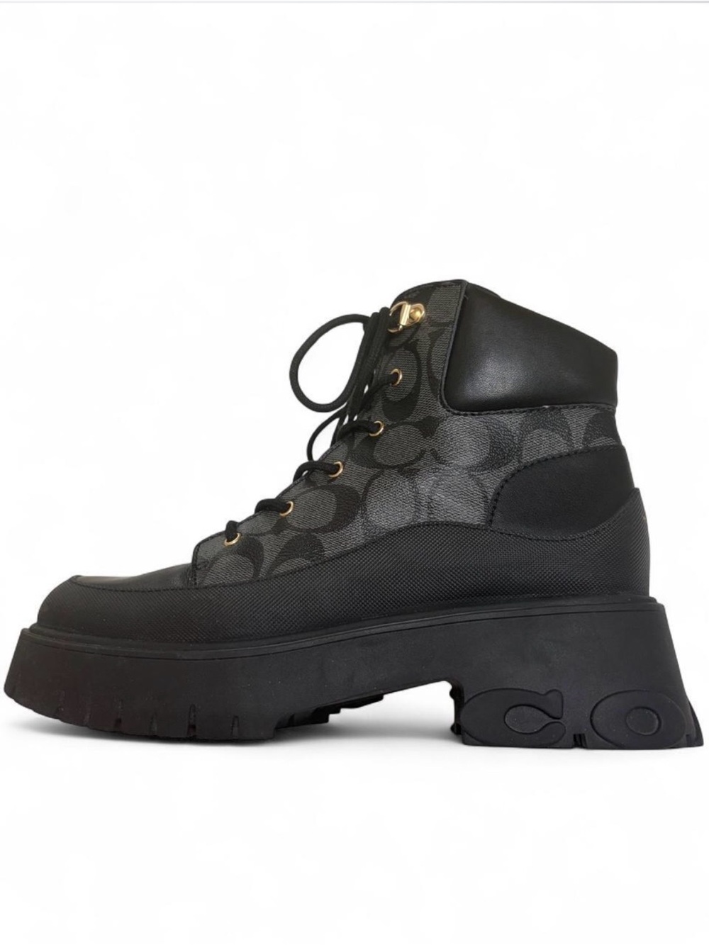 Coach Royce Booties In Signature Canvas Leather Combat Boots Black 7.5 CM59